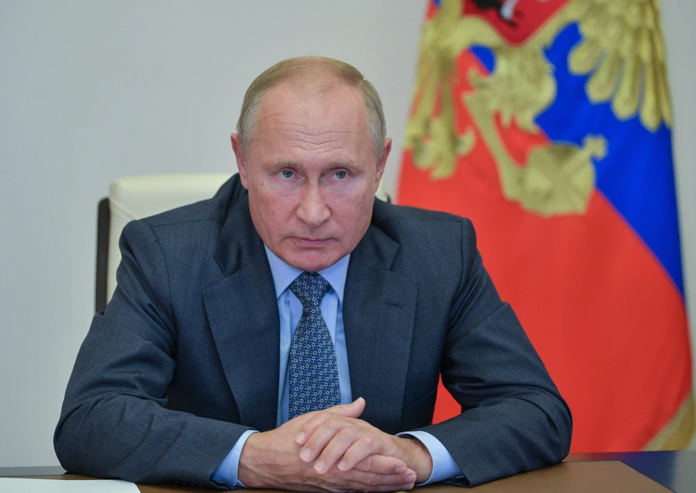 Tổng thống Nga Vladimir Putin trong một cuộc họp ở Novo-Ogaryovo, ngoại ô Moskva, Nga ngày 8/10/2020. (Ảnh: AFP/ TTXVN)