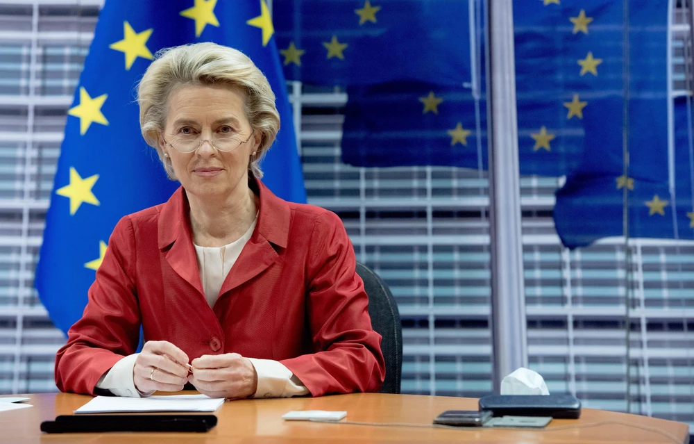 Chủ tịch Ủy ban châu Âu (EC) Ursula von der Leyen phát biểu tại Brussels, Bỉ. (Ảnh: THX/TTXVN)