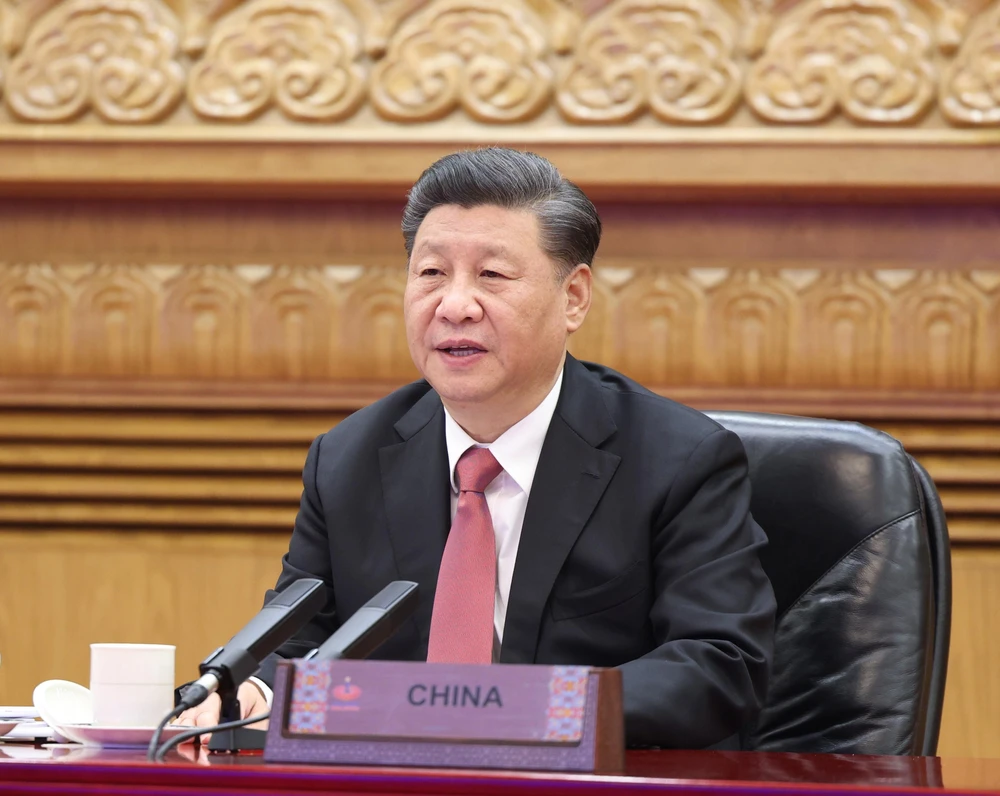 Chủ tịch Trung Quốc Tập Cận Bình phát biểu trực tuyến tại Hội nghị. (Ảnh: THX/TTXVN)