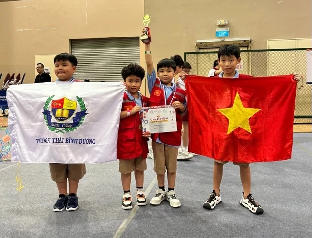 Đội từ Trường phổ thông Thái Bình Dương (Cần Thơ) giành giải vô địch Global Robotics Games. (Nguồn: Ban tổ chức)