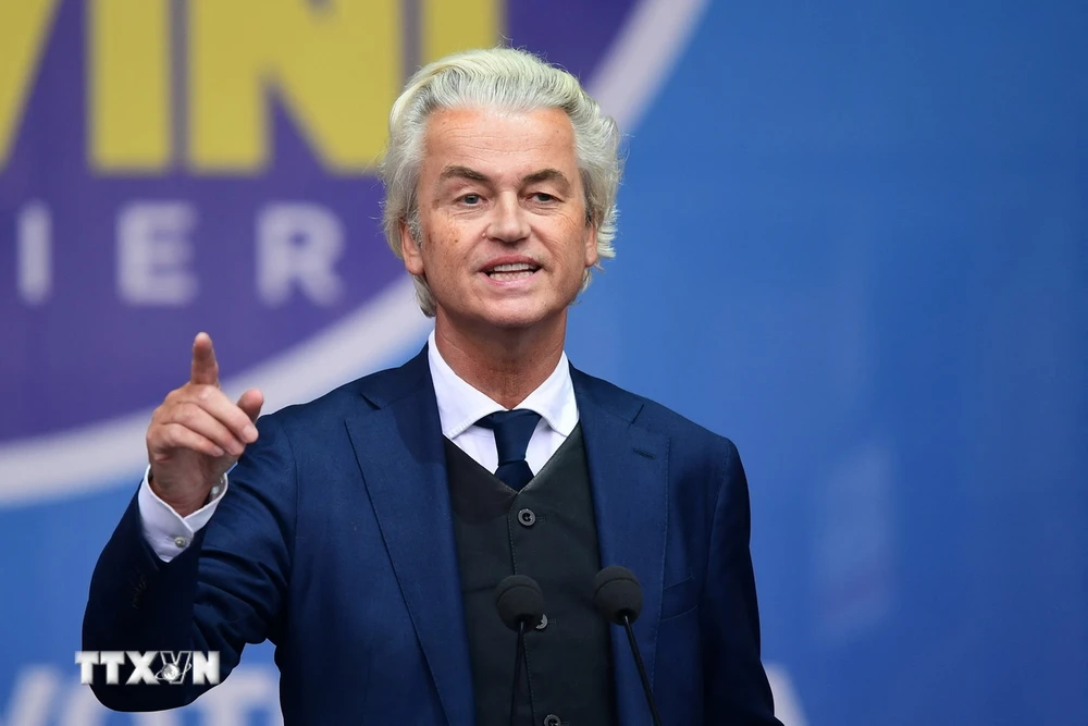 Lãnh đạo đảng Tự do (PVV) tại Hà Lan, ông Geert Wilders, phát biểu trong một sự kiện ở Milan, Italy ngày 18/5/2019. (Ảnh: AFP/TTXVN)