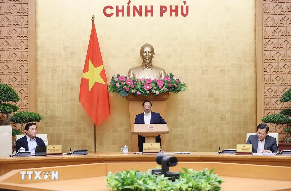 Sáng 6/12/2023, tại Hà Nội, Thủ tướng Phạm Minh Chính chủ trì Phiên họp Chính phủ thường kỳ tháng 11/2023. (Ảnh: Dương Giang/TTXVN)