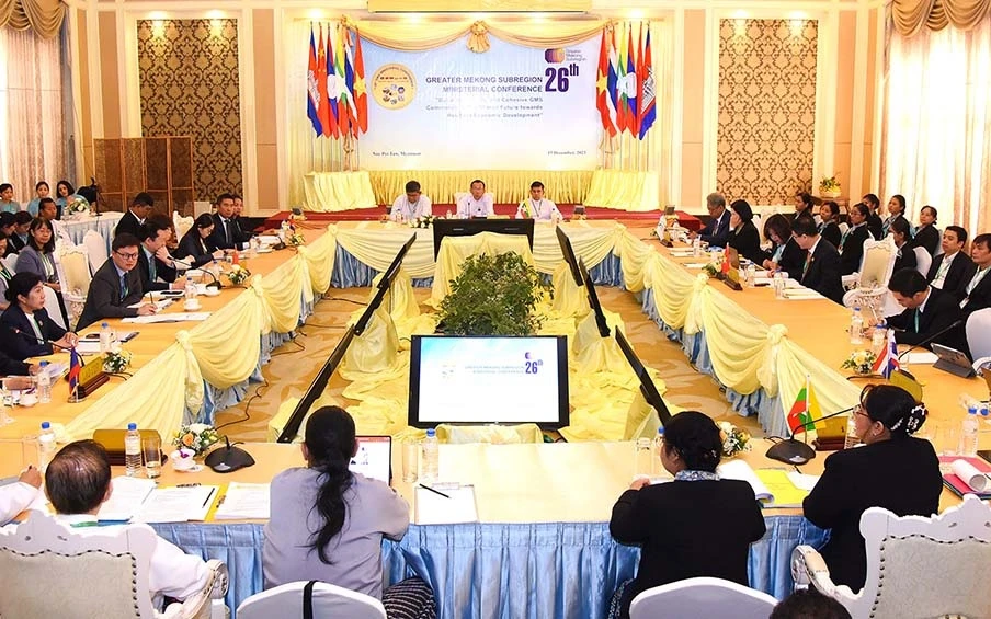 Toàn cảnh Hội nghị cấp bộ trưởng Chương trình Hợp tác Tiểu vùng Mekong (GMS) mở rộng lần thứ 26. (Nguồn: Bộ Thông tin Myanmar)