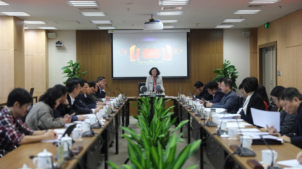 Bà Trương Thị Mai phát biểu ý kiến kết luận tại cuộc họp. (Nguồn: Xây dựng Đảng)