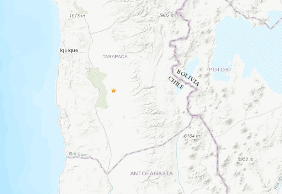 Địa điểm xảy ra trận động đất ở miền Bắc Chile. (Nguồn: USGS)