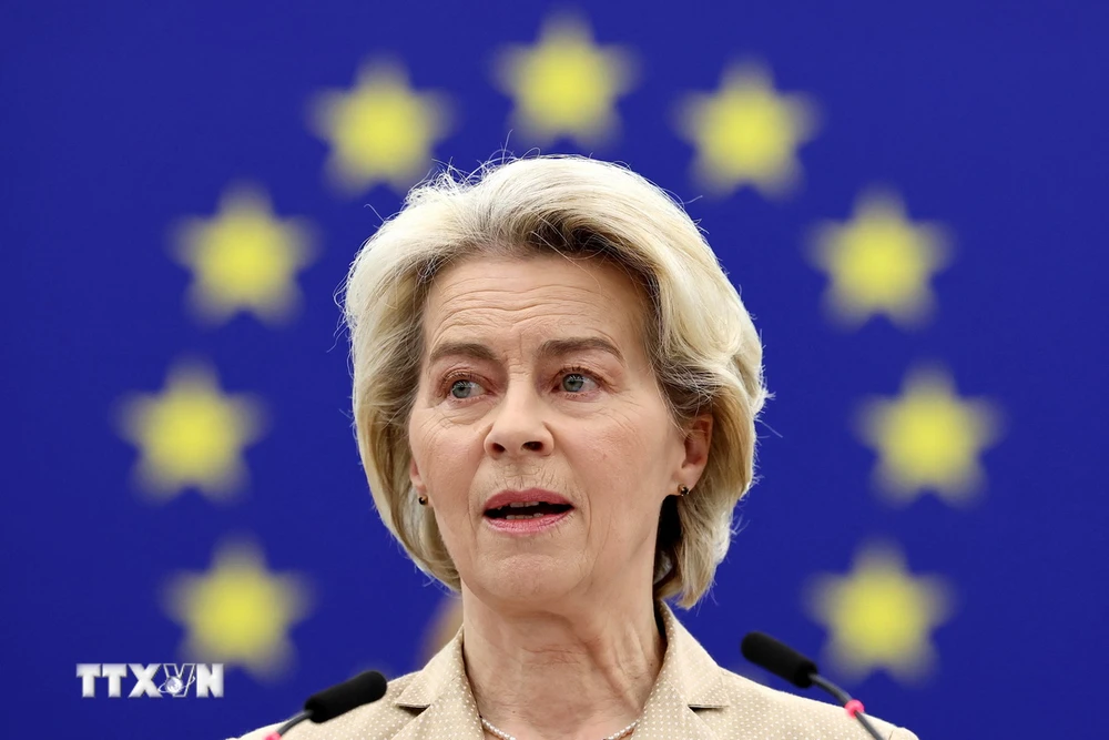Chủ tịch Ủy ban châu Âu (EC) Ursula von der Leyen phát biểu trước Nghị viện châu Âu ở Strasbourg, Pháp ngày 17/1/2024. (Ảnh: AFP/TTXVN)
