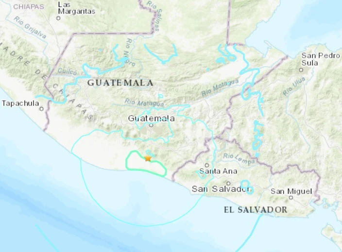 Vị trí xảy ra trận động đất ở miền Nam Guatemala. (Nguồn: USGS)