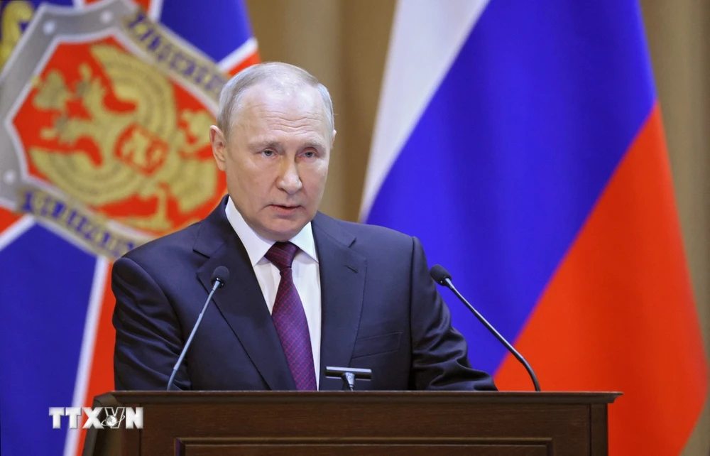 Tổng thống Nga Vladimir Putin phát biểu tại một sự kiện ở Moskva ngày 28/2/2023. (Ảnh: AFP/TTXVN)