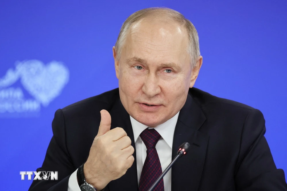 Tổng thống Nga Vladimir Putin phát biểu tại một sự kiện ở Moskva ngày 16/1/2024. (Ảnh: AFP/TTXVN)