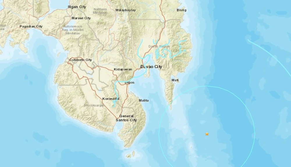 Địa điểm xảy ra trận động đất ở miền Nam Philippines. (Nguồn: USGS)