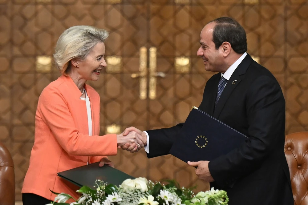 Tổng thống Ai Cập Abdel-Fattah El-Sisi và Chủ tịch Ủy ban châu Âu (EC) Ursula von der Leyen. (Nguồn: EU)