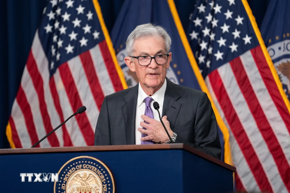 Chủ tịch Fed Jerome Powell phát biểu trong cuộc họp báo ngày 20/3. (Ảnh: THX/TTXVN)