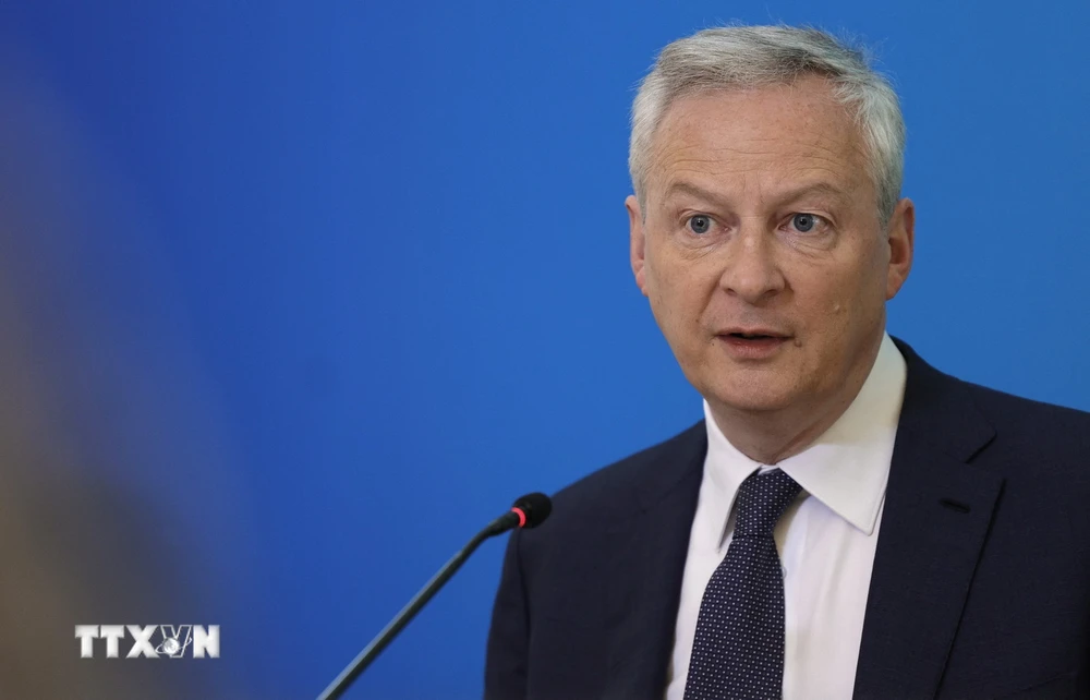 Bộ trưởng Tài chính Pháp Bruno Le Maire phát biểu tại Paris ngày 16/5/2023. (Ảnh: AFP/TTXVN)