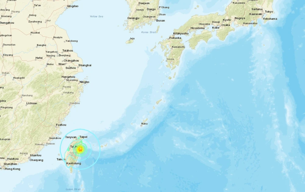 Nhật Bản cảnh báo trận động đất có độ lớn 7,5 ở gần Đài Loan có thể gây ra sóng thần. (Nguồn: USGS)