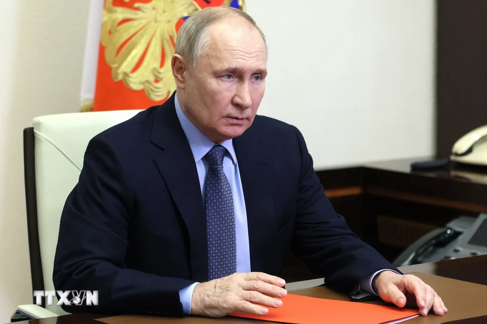 Tổng thống Nga Vladimir Putin chủ trì cuộc họp tại Moskva ngày 29/3/2024. (Ảnh: AFP/TTXVN)