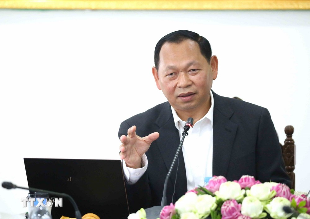 Ông Chhay Rithisen, Bộ trưởng Bộ Phát triển Nông thôn Campuchia phát biểu tại diễn đàn. (Ảnh: Huỳnh Thảo/TTXVN)