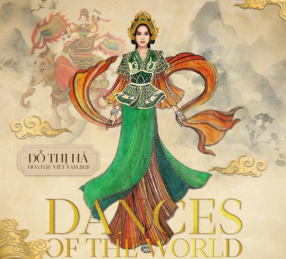 Bản phác thảo trang phục phần thi “Dances of the World" của Đỗ Thị Hà. (Ảnh: BTC)