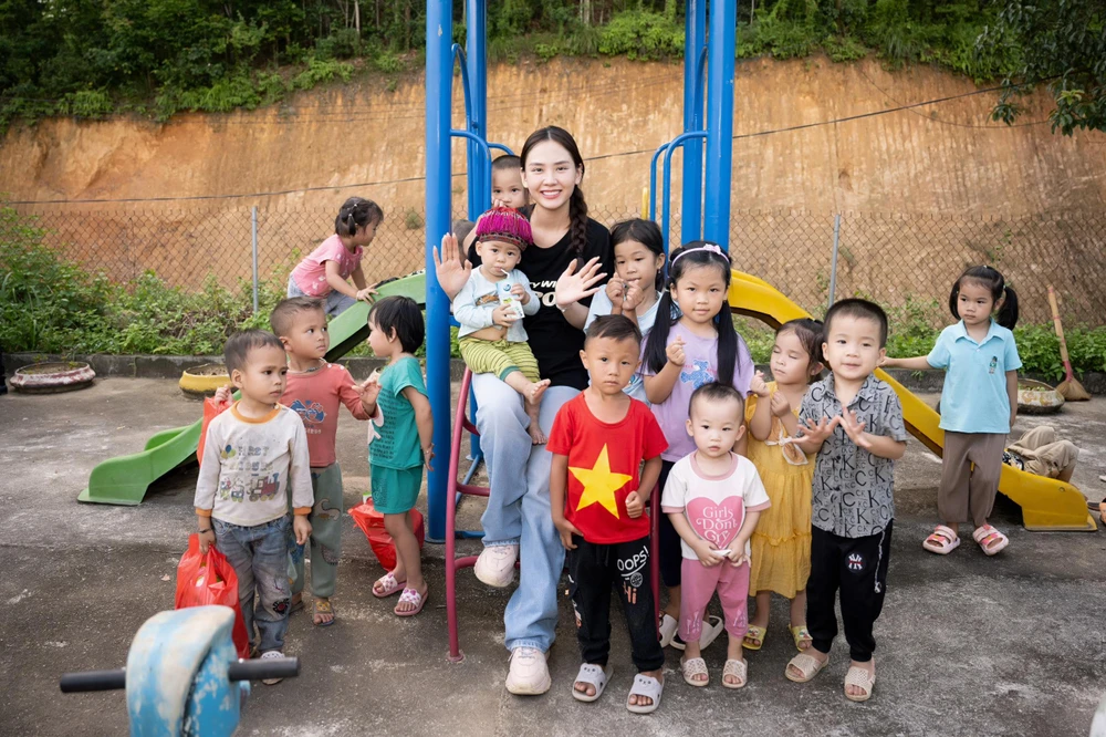 Hoa hậu Mai Phương sẽ mang dự án “Chăm em đến trường” đến Miss World 2023. (Ảnh: PV/Vietnam+)