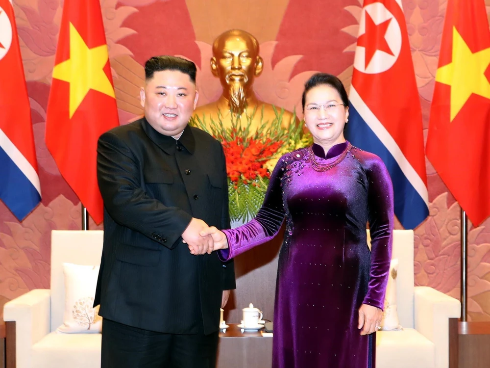 Chủ tịch Quốc hội Nguyễn Thị Kim Ngân hội kiến Chủ tịch Triều Tiên Kim Jong-un. (Ảnh: Trọng Đức/TTXVN)