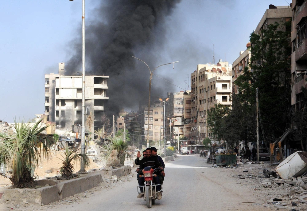Cảnh đổ nát ở Douma, Đông Ghouta sau xung đột ngày 18/4. (Ảnh: THX/ TTXVN)