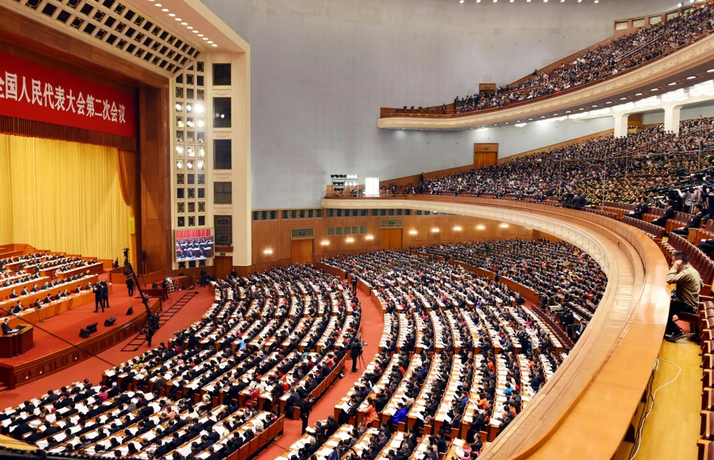 Toàn cảnh Lễ khai mạc Kỳ họp thứ hai Quốc hội Trung Quốc khóa XIII. (Ảnh: Vĩnh Hà/TTXVN)