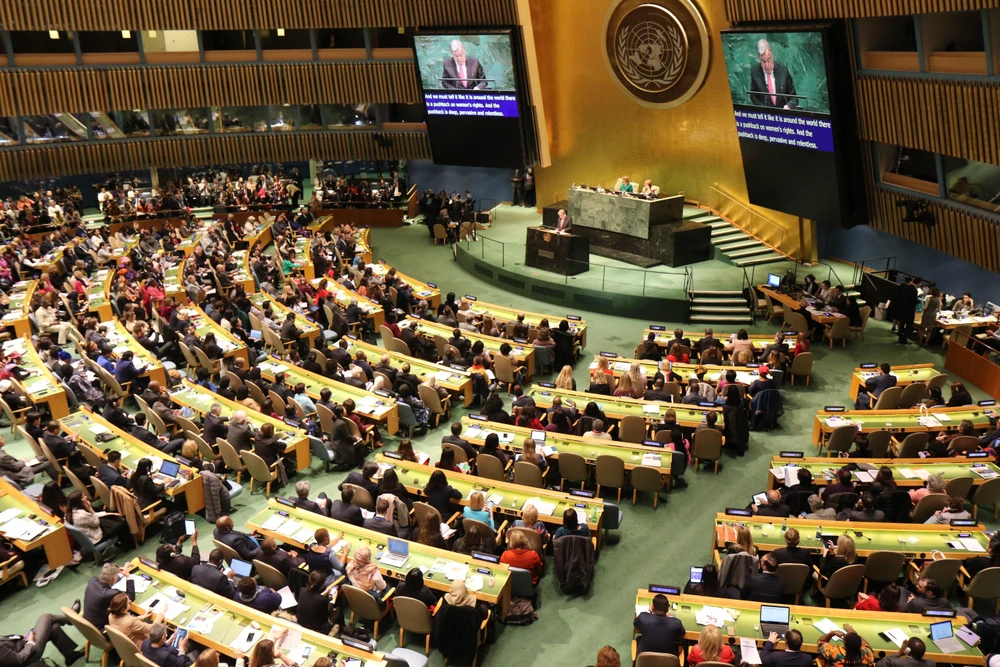 Quang cảnh phiên khai mạc Khóa họp thường kỳ thứ 63 của Ủy ban Địa vị Phụ nữ Liên hợp quốc. (Ảnh: Nguyễn Thanh/TTXVN)