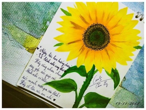 Thông điệp ủng hộ bệnh nhi ung thư bằng việc chia sẻ tranh vẽ hoa hướng dương kèm hashtag #ngayhoihoahuongduong2018 #uocnguyenhong2018 thật hay giả?