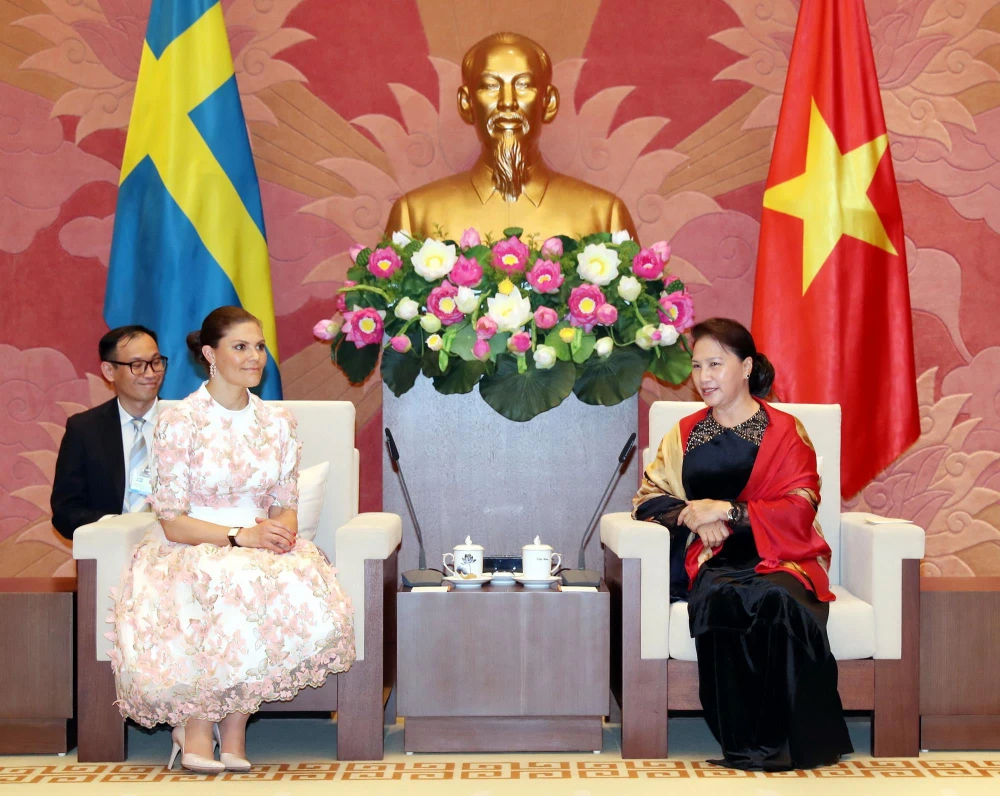 Chủ tịch Quốc hội Nguyễn Thị Kim Ngân tiếp Công chúa kế vị Thụy Điển Victoria Ingrid Alice Désireé đang ở thăm Việt Nam. (Ảnh: Trọng Đức/TTXVN)
