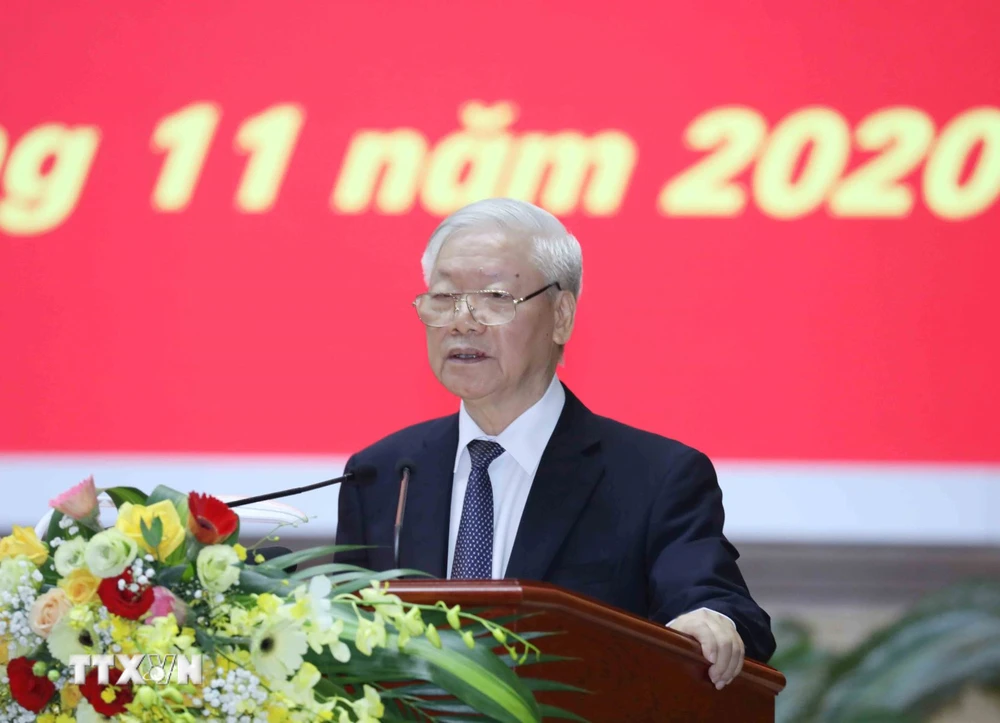 Tổng Bí thư, Chủ tịch nước Nguyễn Phú Trọng dự và phát biểu chỉ đạo Hội nghị. (Ảnh: Phương Hoa/TTXVN)