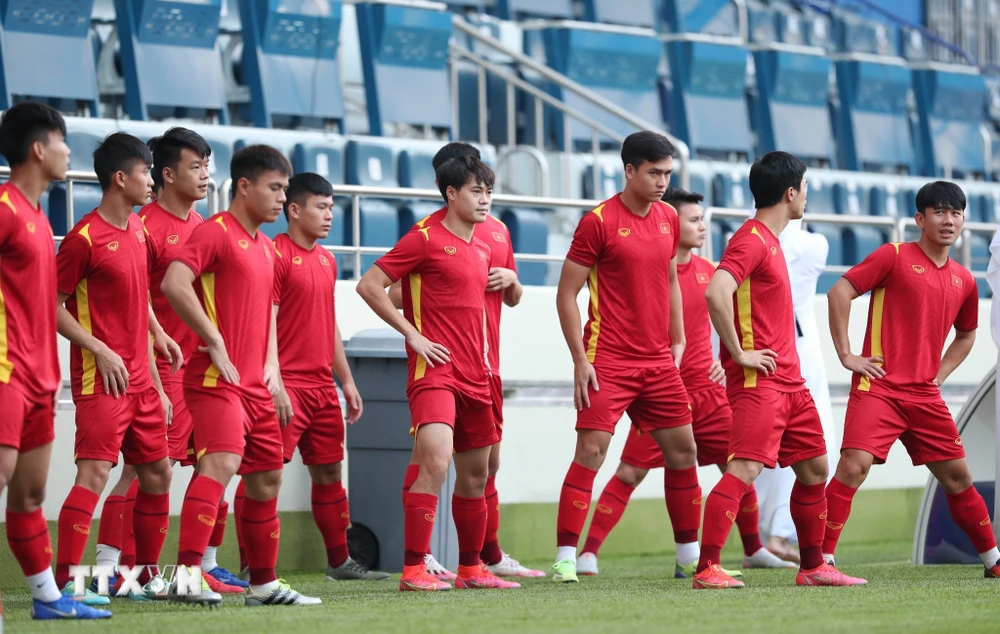 Đội tuyển Việt Nam đang đứng đầu bảng G vòng loại thứ hai World Cup 2022 với 17 điểm. (Ảnh: TTXVN) 