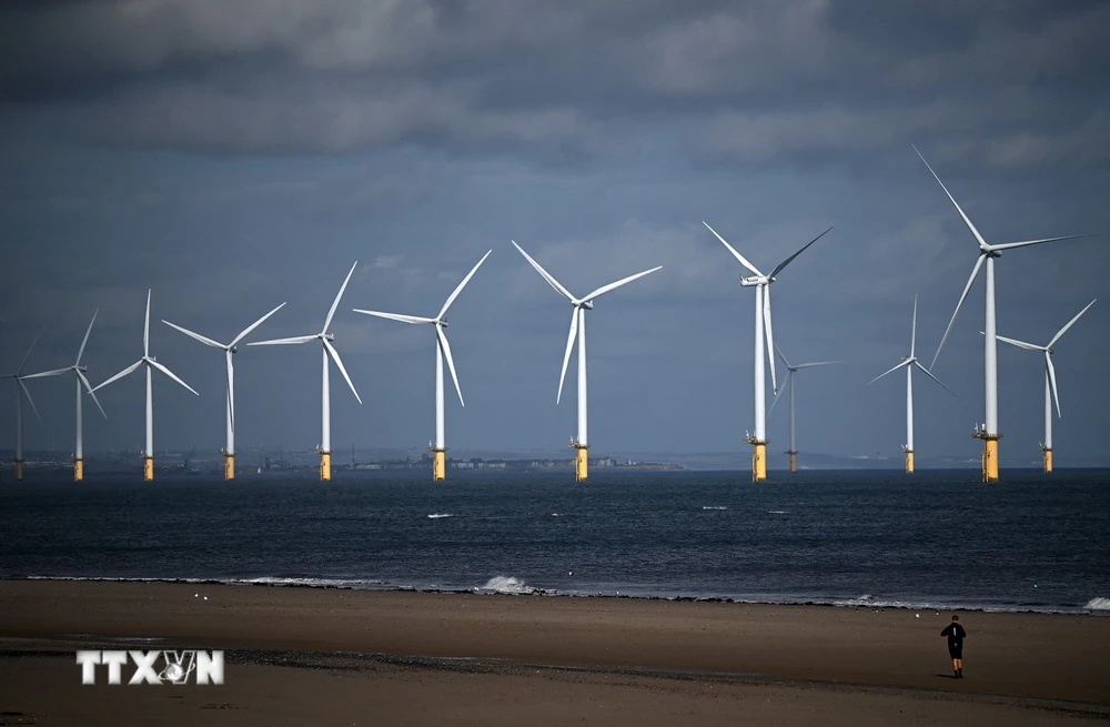 Một trang trại gió ngoài khơi bờ biển Redcar, Anh. (Ảnh: AFP/TTXVN)