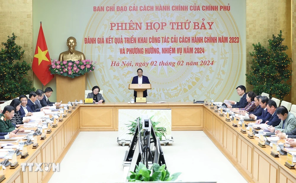 Thủ tướng Phạm Minh Chính chủ trì Phiên họp lần thứ 7 Ban Chỉ đạo Cải cách Hành chính của Chính phủ. (Ảnh: Dương Giang/TTXVN)