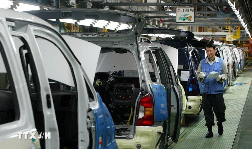 Dây chuyền sản xuất ôtô của Hyundai. (Ảnh: AFP/TTXVN)