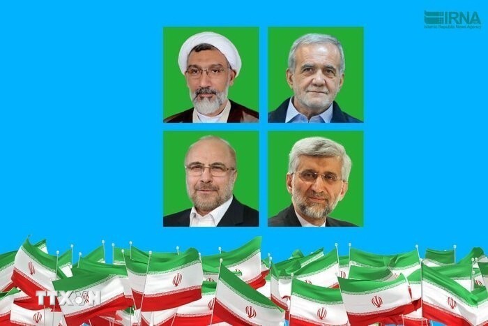 Hai ứng viên tranh cử Tổng thống Iran: cựu Trưởng đoàn đàm phán hạt nhân Saeed Jalili (phải, ảnh dưới) và cựu Bộ trưởng Y tế Masoud Pezeshkian (phải, ảnh trên) dẫn đầu trong vòng 1 cuộc bầu cử Tổng thống. (Ảnh: IRNA/TTXVN)