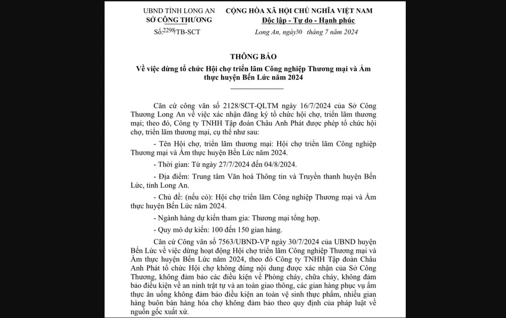 Sở Công Thương Long An buộc dừng một hội chợ vì thực phẩm không đảm bảo vệ sinh- Ảnh 1.