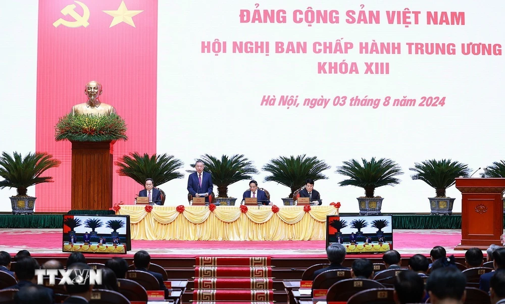 Quang cảnh phiên khai mạc Hội nghị Ban Chấp hành Trung ương khóa XIII. (Ảnh: Dương Giang/TTXVN)