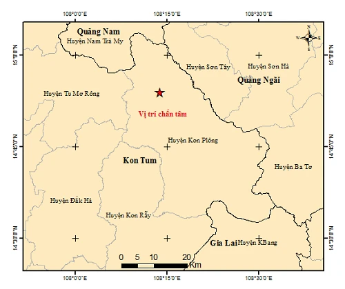 Bản đồ chấn tâm động đất. (Nguồn: Viện Vật lý Địa cầu)