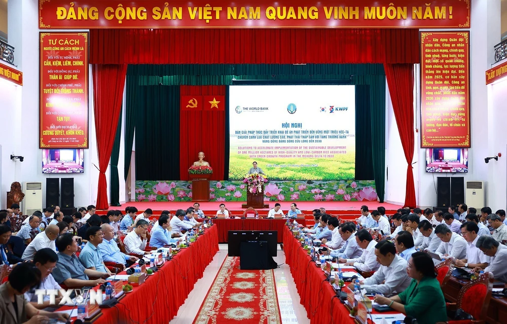 Hội nghị triển khai đề án phát triển bền vững một triệu hécta lúa vùng Đồng bằng sông Cửu Long. (Ảnh: Dương Giang/TTXVN)