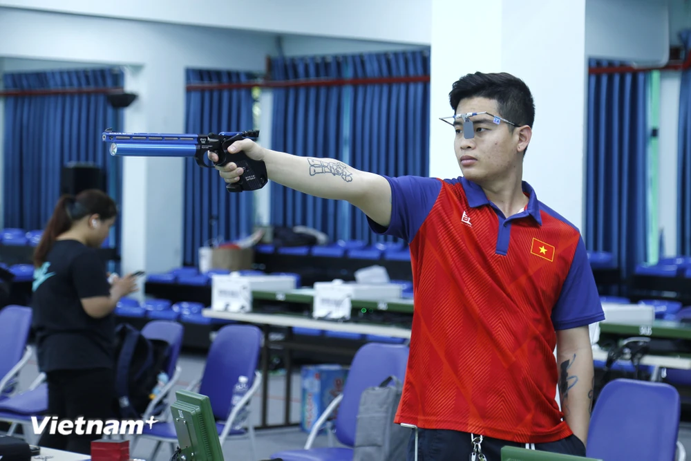 Các thành viên của Đội tuyển Bắn súng Việt Nam trở lại luyện tập sau kỳ nghỉ Tết Nguyên đán 2024. (Ảnh: Việt Anh/Vietnam+)