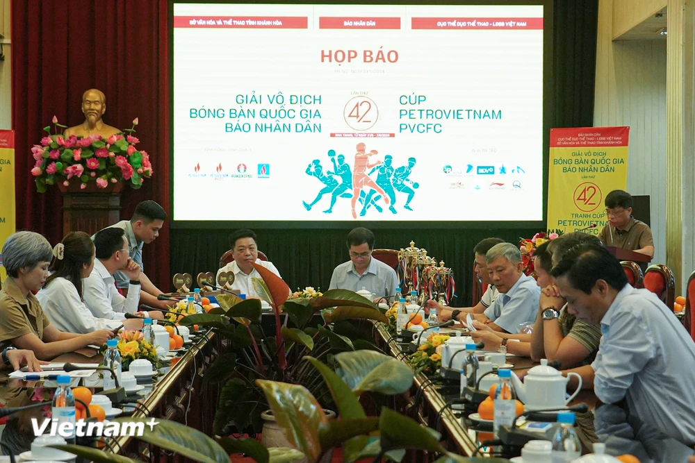 Lễ công bố Giải Vô địch Bóng bàn Quốc gia Báo Nhân Dân lần thứ 42. (Ảnh: Việt Anh/Vietnam+)