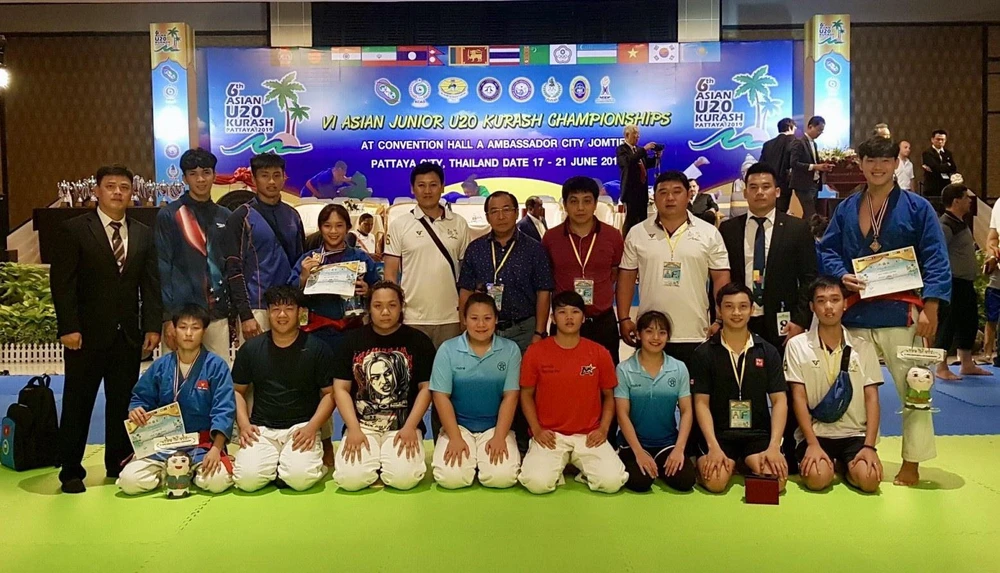 Đoàn Việt Nam tham dự Giải vô địch Kurash trẻ châu Á lần thứ 6. (Ảnh: Ngọc Quang/TTXVN)