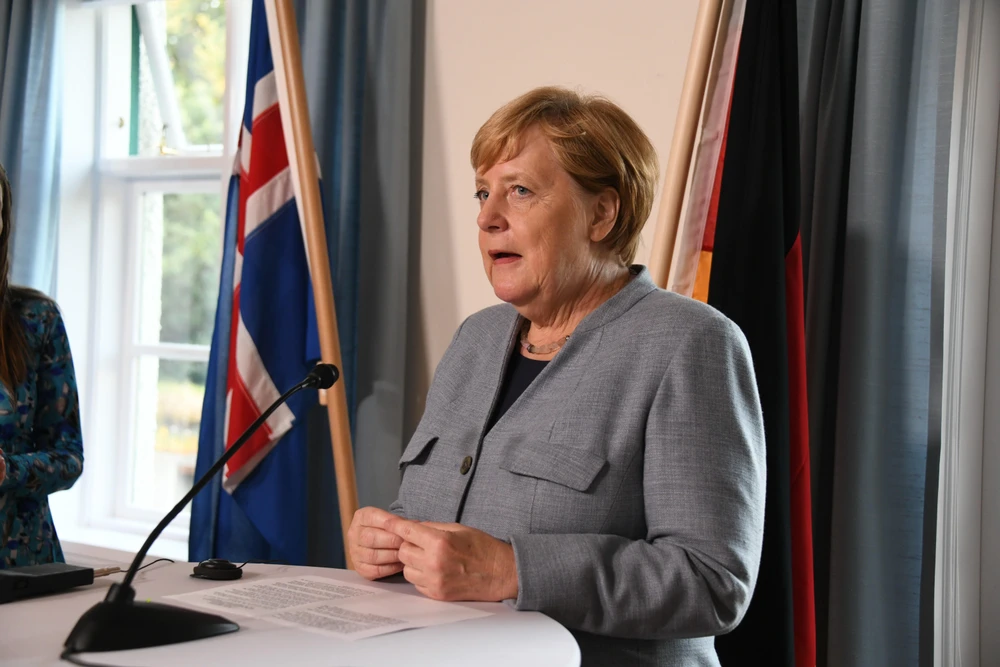 Thủ tướng Đức Angela Merkel trong cuộc họp báo tại Reykjavik, Iceland ngày 19/8/2019. (Ảnh: AFP/TTXVN)