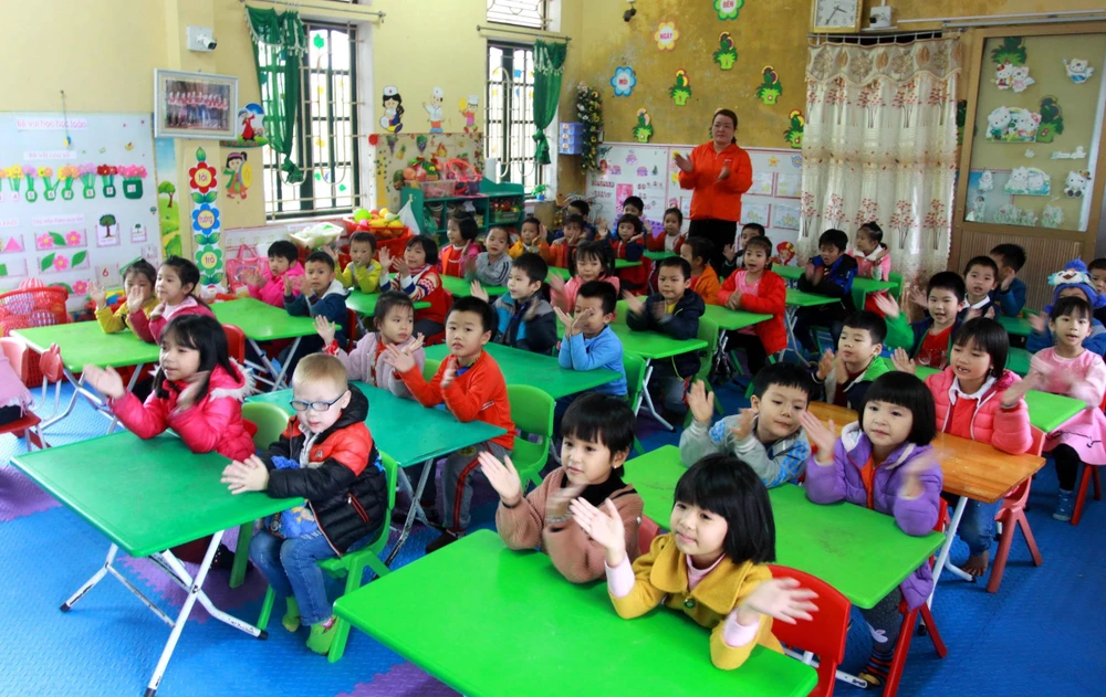 Lớp học mầm non tại xã Đông Phương, huyện Đông Hưng, Thài Bình. (Ảnh: Thế Duyệt/TTXVN) 