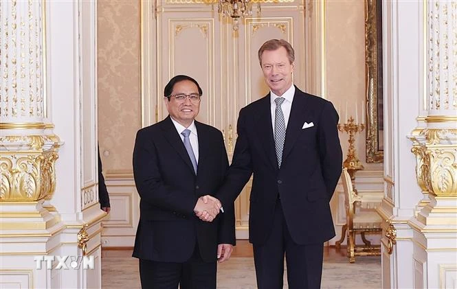 Thủ tướng Phạm Minh Chính hội kiến Đại Công tước Luxembourg Henri. (Ảnh: Dương Giang/TTXVN)