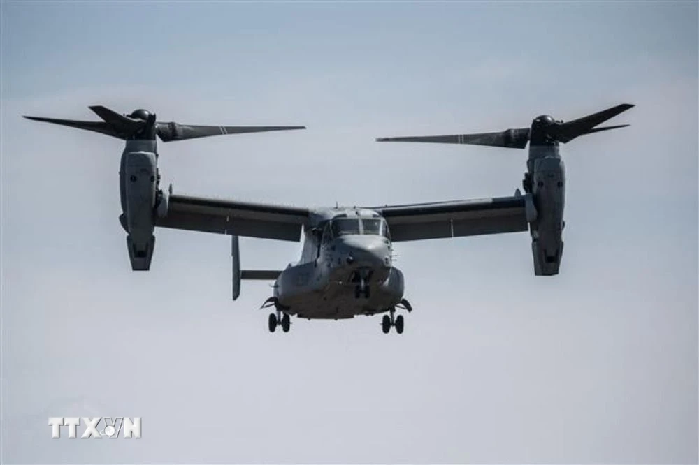 Máy bay quân sự Osprey của Mỹ tham gia cuộc tập trận ở Gotemba, tỉnh Shizuoka, Nhật Bản ngày 15/2/2022. Ảnh: AFP/TTXVN)