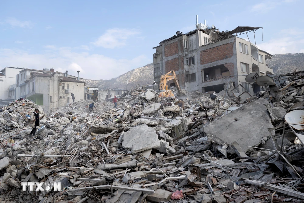 Cảnh đổ nát sau trận động đất tại Antakia, Hatay, Thổ Nhĩ Kỳ, ngày 11/2/2023. (Ảnh: AFP/TTXVN)