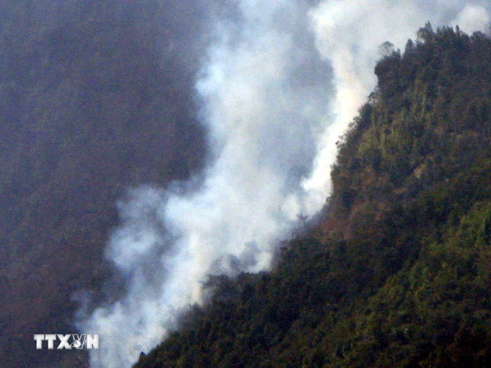 Một vụ cháy rừng ở Vườn Quốc gia Hoàng Liên. (Ảnh: Lục Văn Toán/TTXVN)