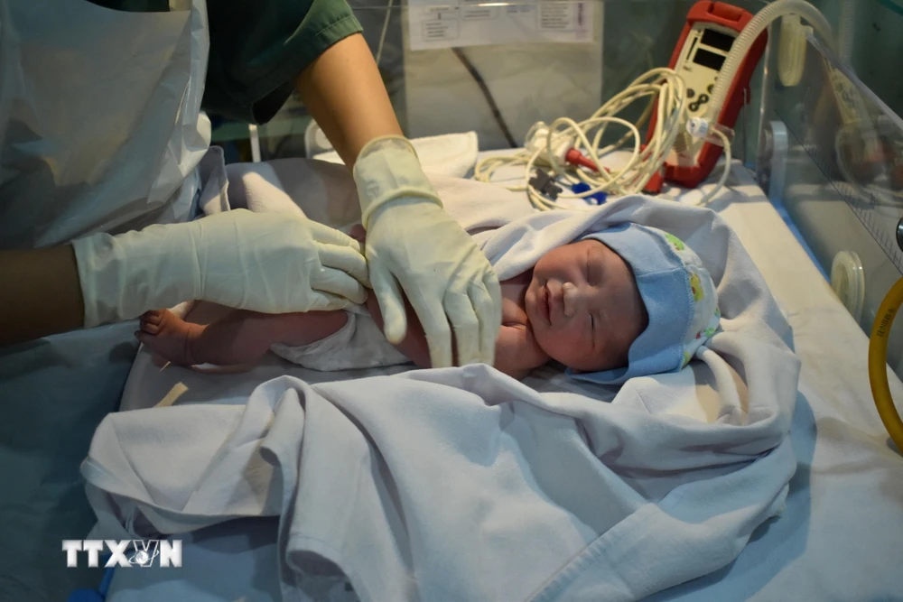 Chăm sóc trẻ sơ sinh. (Ảnh: AFP/TTXVN)