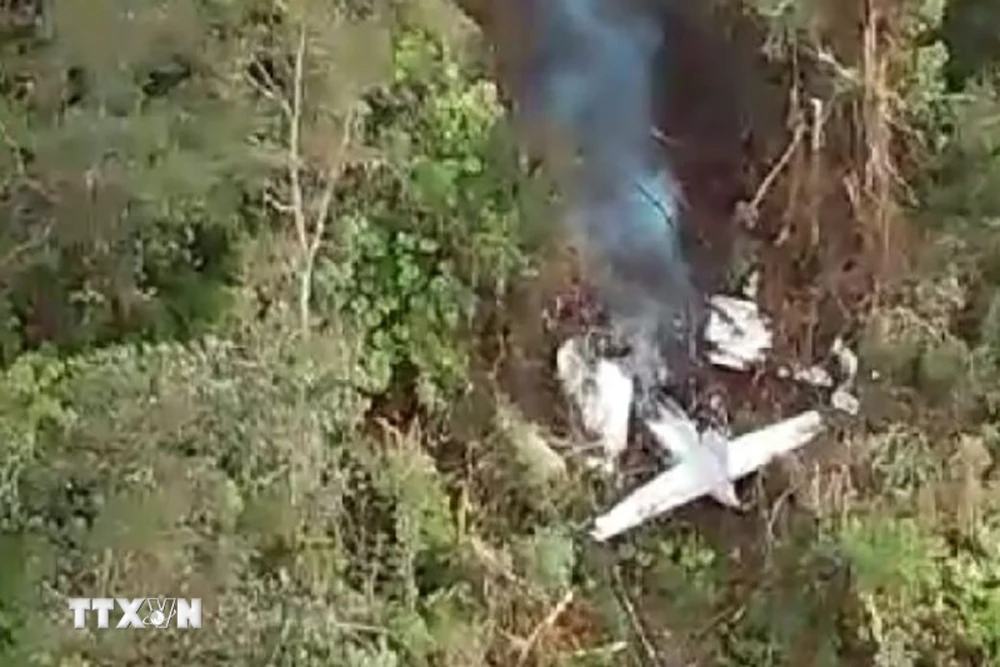 Hiện trường một vụ rơi máy bay ở Indonesia. (Ảnh: ANTARA/TTXVN)