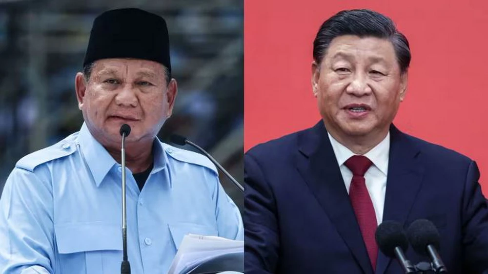 Chủ tịch Trung Quốc Tập Cận Bình và Tổng thống đắc cử Indonesia Prabowo Subianto. (Nguồn: nikkei asia)